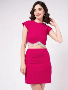 Zima Leto Women Solid Crop Top with Pencil Skirt