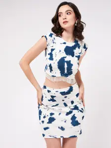 Zima Leto Tie & Dye Tasseled Crop Top with Skirt Co-Ords