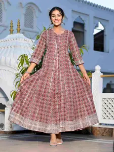 Ramas Floral Print V-Neck Pure Cotton A-Line Maxi Ethnic Dress