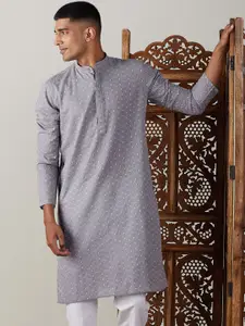VASTRAMAY Geometric Embroidered Jacquard Pure Cotton Sustainable Kurta