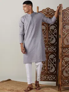VASTRAMAY Striped Mandarin Collar Pure Cotton Sustainable Kurta with Pyjamas