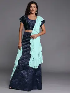 Sangria Navy Blue Self Design Silk Lehenga Choli