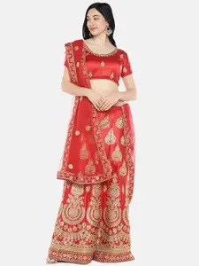 Sangria Red Embroidered Semi-Stitched Lehenga Choli