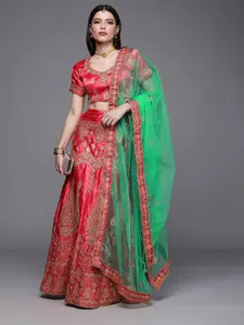 Sangria Embroidered Satin Silk Semi-Stitched Lehenga Choli