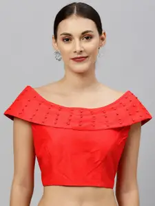 Amrutam Fab Embellished Boat Neck Silk Saree Blouse