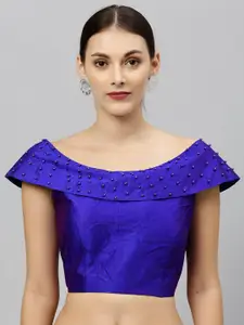 Amrutam Fab Beads Embellished Boat Neck Silk Saree Blouse