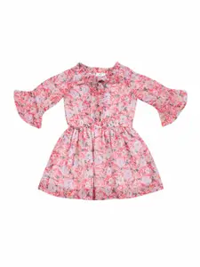 Doodle Girls Floral Printed Bell Sleeve Chiffon Fit & Flare Dress