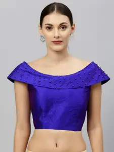 Amrutam Fab Embellished Detail Boat Neck Silk Saree Blouse