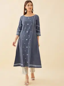 Maybell Ethnic Embroidered Pure Cotton A-Line Kurta