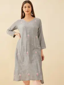 Maybell Floral Embroidered V-Neck Straight Kurta