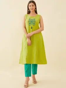 Maybell Ethnic Motifs Embroidered A-Line Pure Cotton Kurta