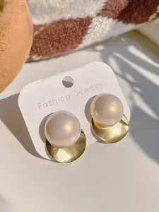 Bellofox Gold-Toned & Off-White Contemporary Studs Earrings