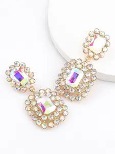 Bellofox Gold-Toned & Purple Artificial Stone Contemporary Drop Earrings