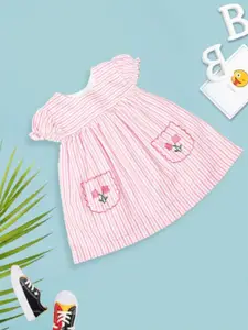 MeeMee Girls Infants Striped Puff Sleeves Cotton Fit & Flare Dress