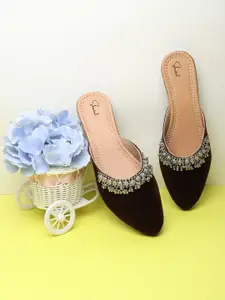 Shoestail Embellished Mules Flats