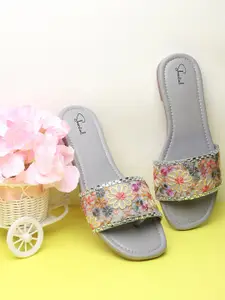 Shoestail Embellished Open Toe Flats