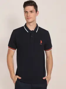 U.S. Polo Assn. Striped Collar Solid Polo Shirt