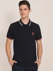 U.S. Polo Assn. Striped Collar Solid Polo Shirt