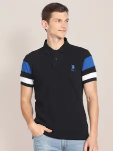 U.S. Polo Assn. Solid Polo Collar Cotton T-Shirt With Striped Regular Sleeves