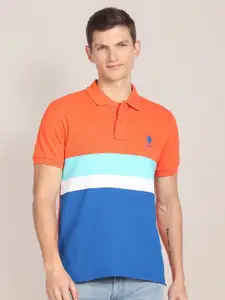 U.S. Polo Assn. Colourblocked Polo Collar Slim Fit T-shirt