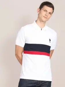 U.S. Polo Assn. Men Colourblocked Polo Collar Slim Fit Pure Cotton T-Shirt
