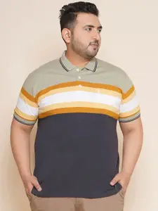 John Pride Plus Size Striped Polo Collar Pure Cotton T-shirt
