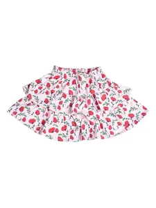 POMY & JINNY Girls Floral Printed Cotton Tiered Skirt