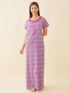 Maybell Ethnic Printed Maxi Pure Cotton Nightdress