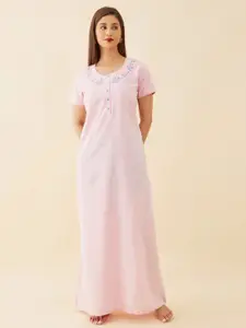 Maybell Polka Dots Printed Pure Cotton Maxi Nightdress
