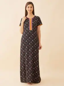 Maybell Conversational Printed Pure Cotton Maxi Nightdress