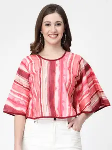 MISS AYSE Tie and Dye Extended Sleeves Crepe Boxy Crop Top