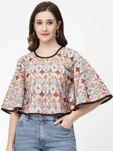 MISS AYSE Ethnic Motifs Printed Flared Sleeved Top