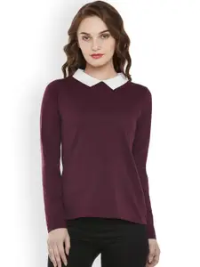 Miss Chase Women Purple Solid Pure Cotton Top