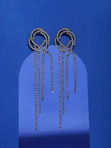 SOHI Silver-Plated Stone-Studded Drop Earrings