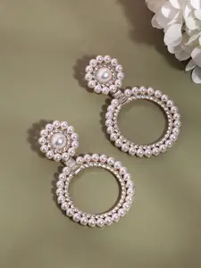 SOHI Gold-Plated Pearls Circular Drop Earrings
