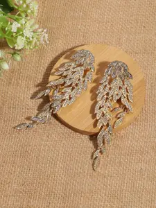 SOHI Gold-Plated Stone-Studded Leaf Shaped Drop Earrings