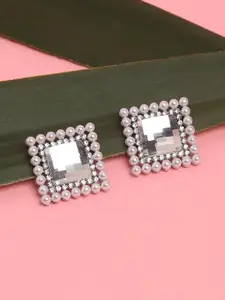 SOHI Silver-Plated Square Studs Earrings