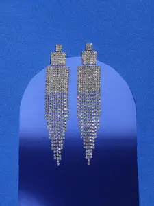 SOHI Silver-Plated Contemporary Drop Earrings