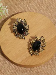 SOHI Gold-Plated Stone-Studded Studs Earrings