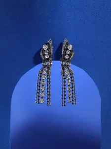 SOHI Silver-Toned Contemporary Drop Earrings