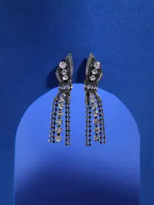SOHI Silver-Toned Contemporary Drop Earrings