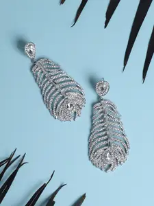 SOHI Silver-Plated Feather Shaped Drop Earrings