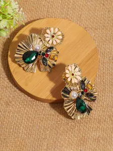 SOHI Gold-Plated Floral Studs Earrings