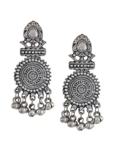TEEJH Silver-Toned Contemporary Oxidised Drop Earrings