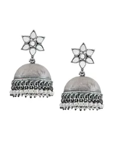 TEEJH Silver-Plated Dome Shaped Jhumkas Earrings