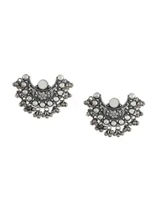 TEEJH Silver-Plated Oxidised Contemporary Studs Earrings
