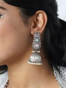 TEEJH Silver-Plated Dome Shaped Jhumkas