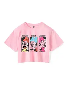 Wear Your Mind Girls Minnie Mouse Printed Crop Boxy -Fit Pure Cotton T-Shirt