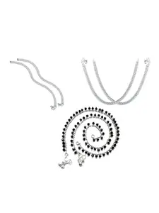 RUHI COLLECTION Set Of 3 Silver-Plated Anklets