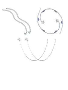 RUHI COLLECTION Set Of 3 Silver-Plated Anklets